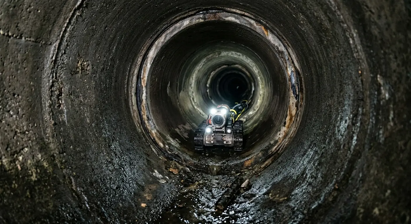 Robotic sewer camera inspecting pipe interior for Drain Snake Service in Beekman